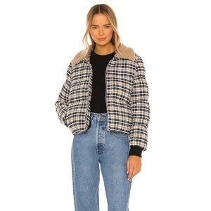 Guggenheim Puffer w Faux Fur Collar in Plaid Combo